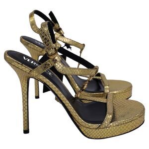 Versace Gold Snake-Print Sandals